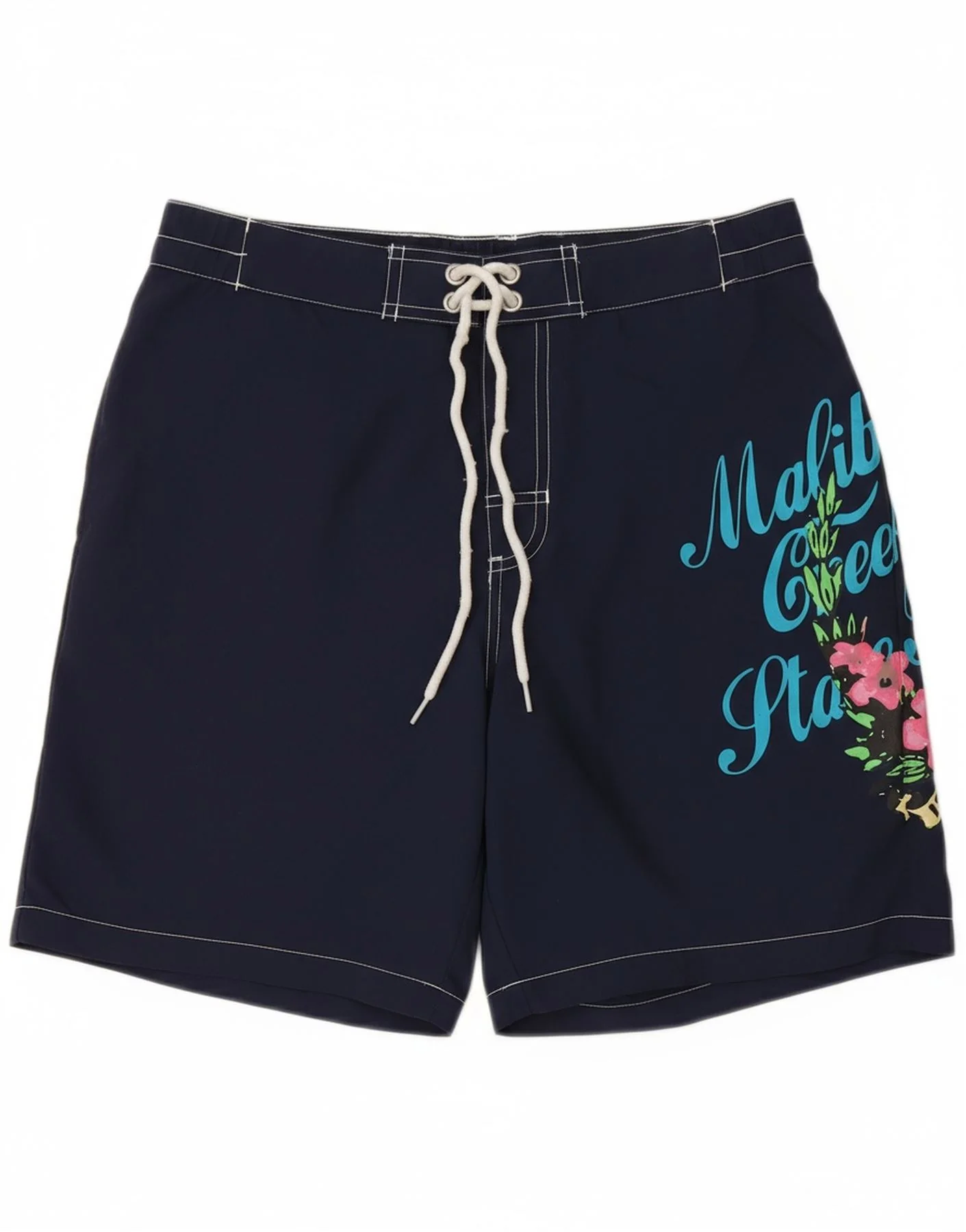SPALDING Bañador corto con estampado floral para hombre, talla pequeña, azul marino