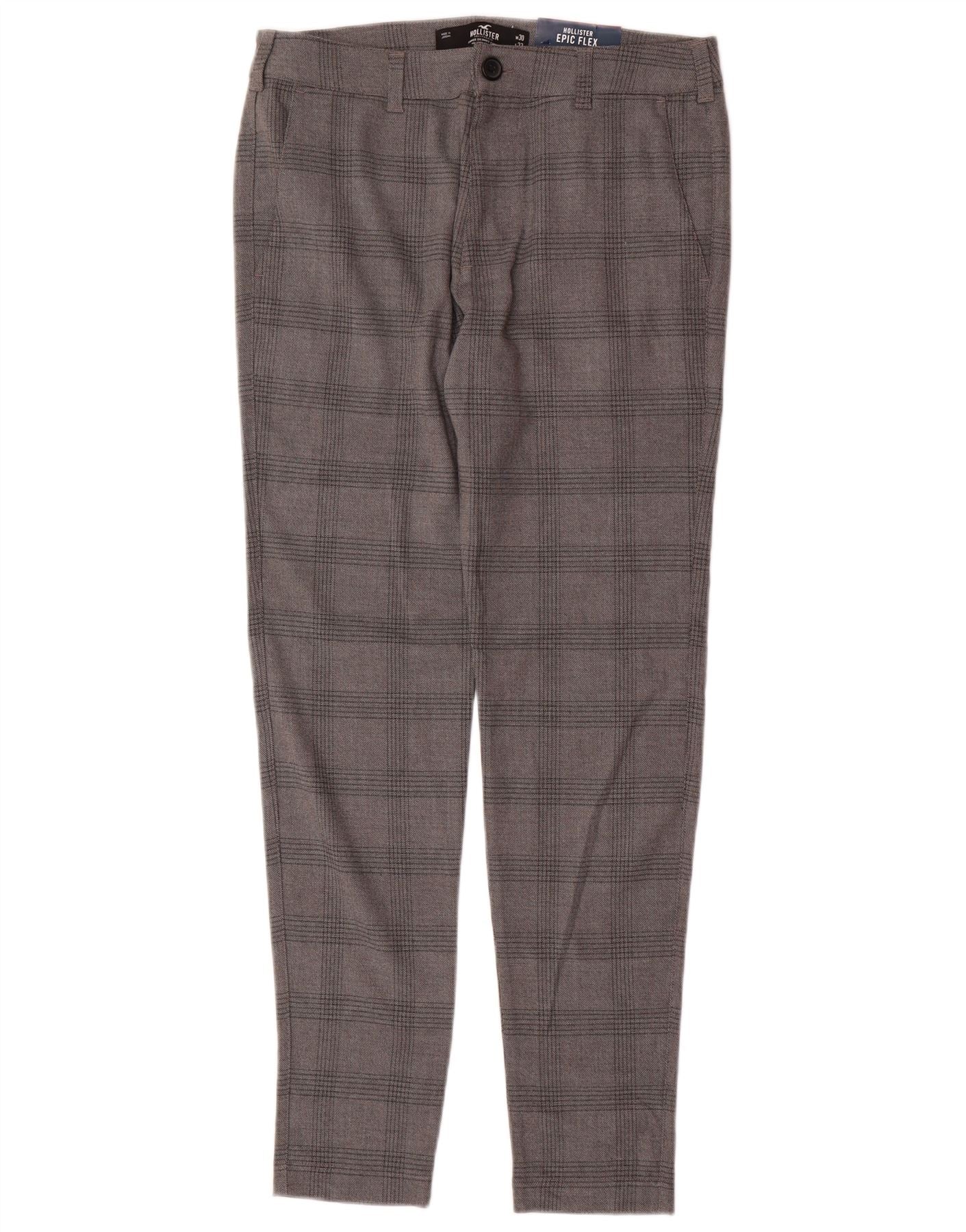 HOLLISTER Pantalones chinos superfinos para hombre W30 L32 de poliéster a cuadros grises - Imagen 2