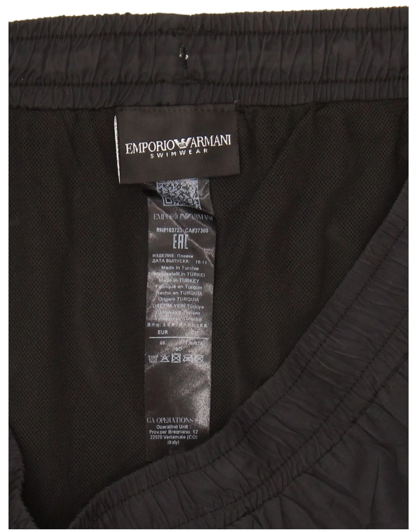 EMPORIO ARMANI Mens Swimming Shorts EU 46 Small Black Polyester - Imagen 3