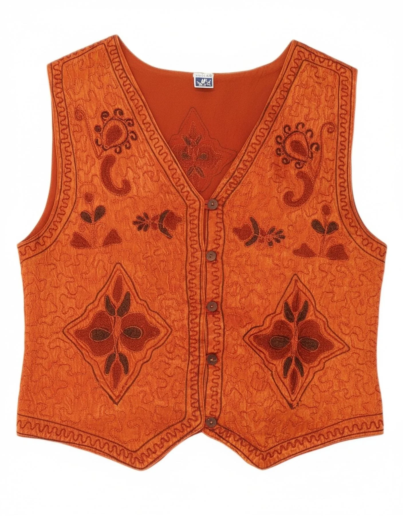 VINTAGE Womens Waistcoat UK 12 Medium Orange Paisley Rayon