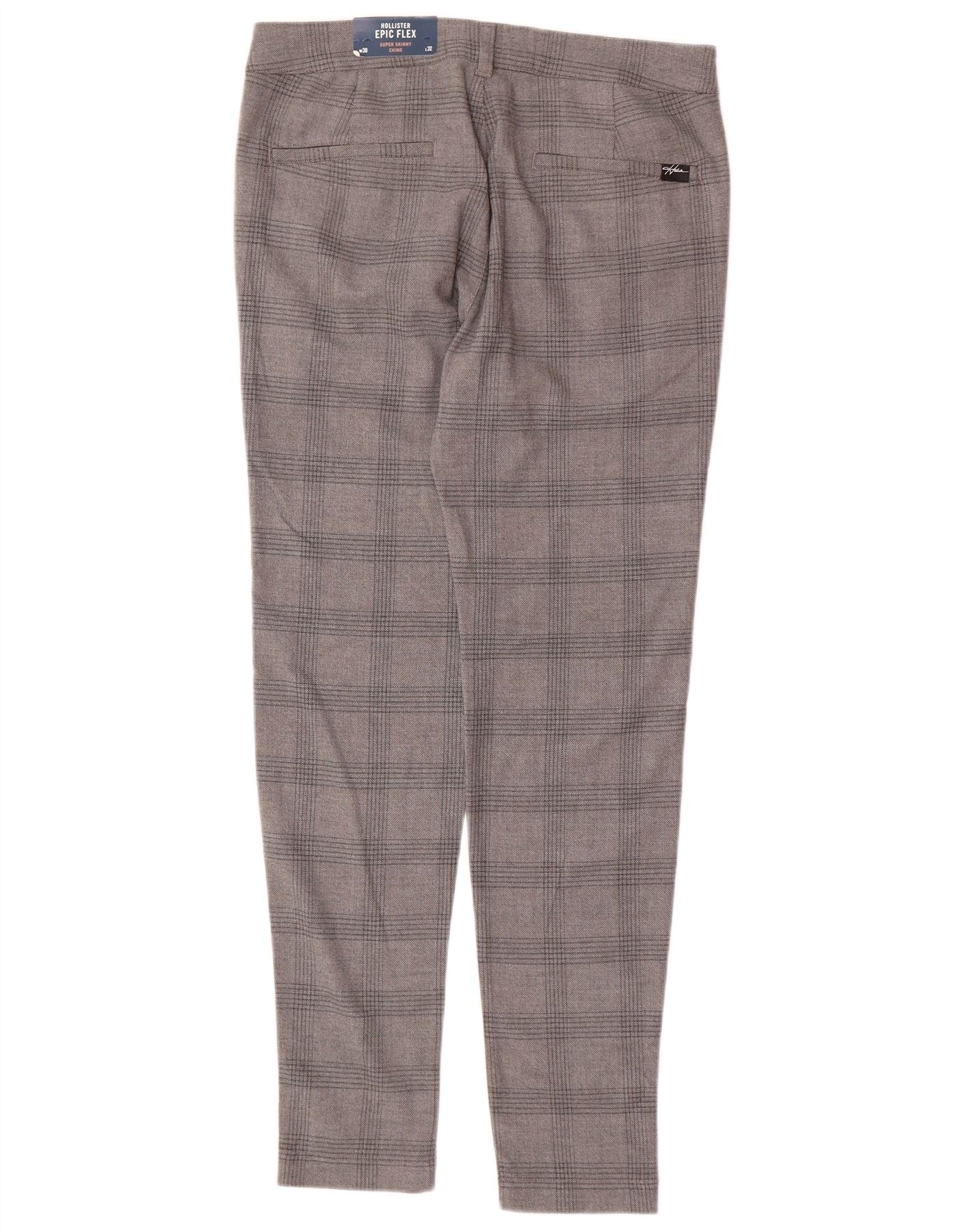 HOLLISTER Pantalones chinos superfinos para hombre W30 L32 de poliéster a cuadros grises - Imagen 3