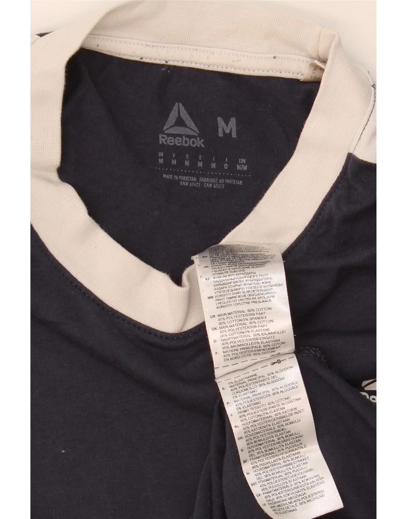 REEBOK Mens Graphic T-Shirt Top Medium Navy Blue Colourblock Cotton - Imagen 5