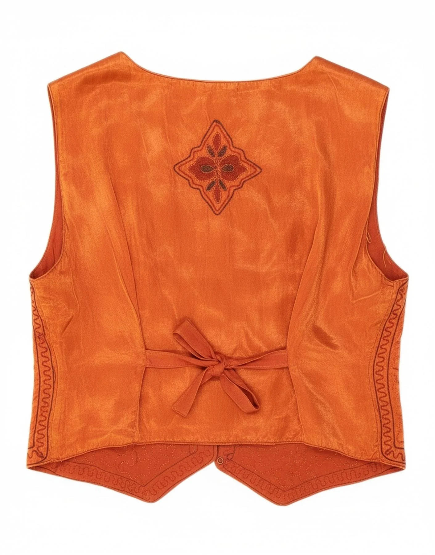 VINTAGE Womens Waistcoat UK 12 Medium Orange Paisley Rayon - Imagen 2