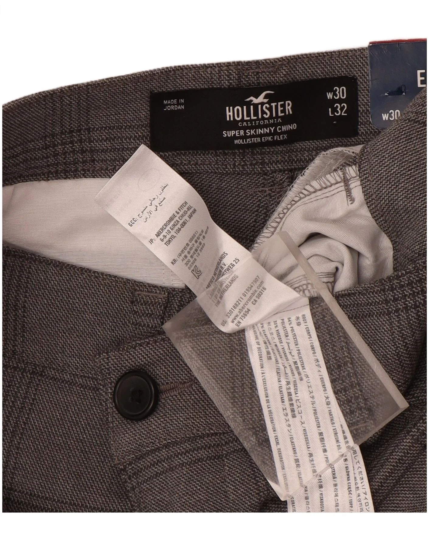 HOLLISTER Pantalones chinos superfinos para hombre W30 L32 de poliéster a cuadros grises - Imagen 4